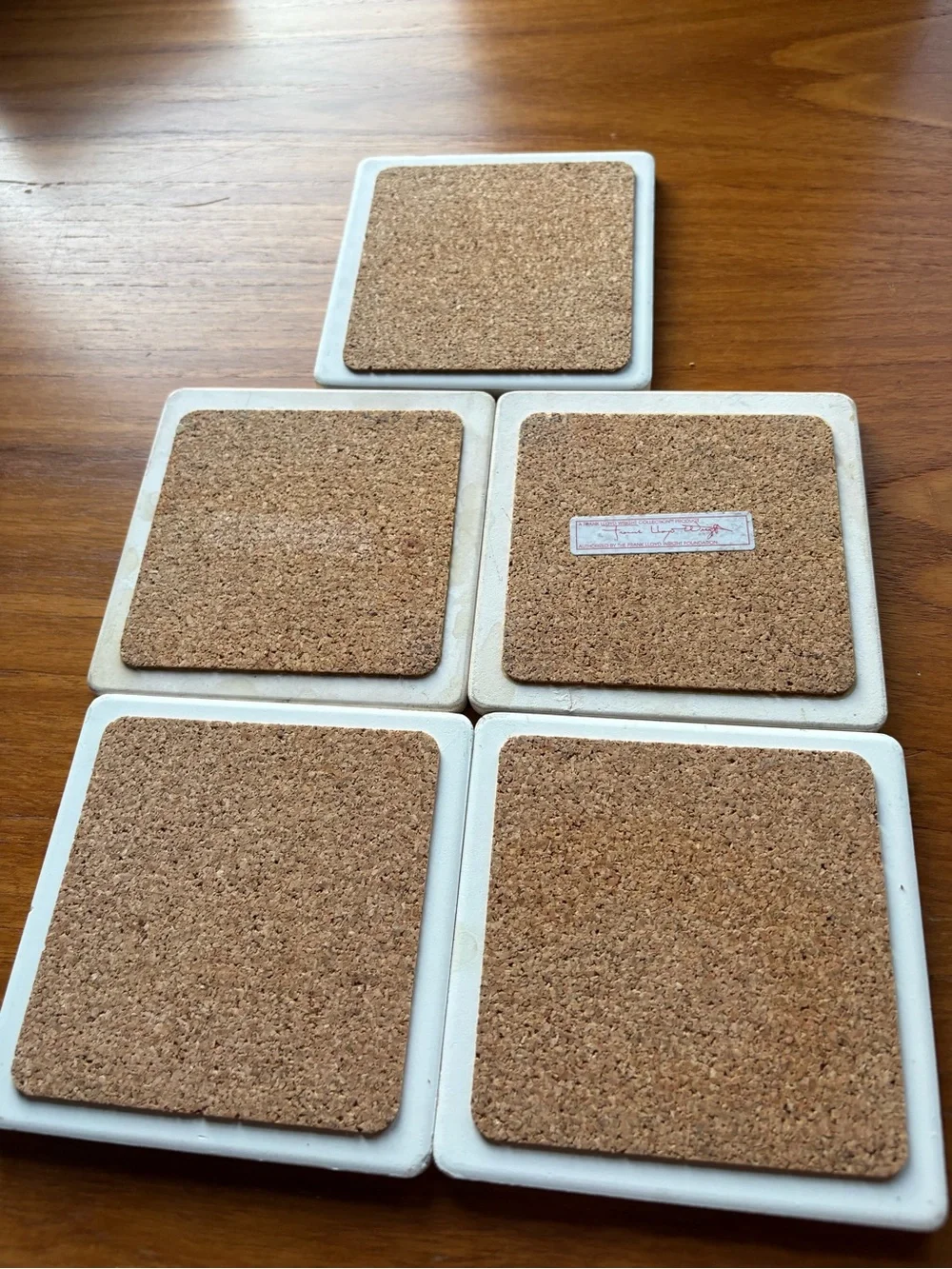 Set of 5 Absorbent Stone Coasters Frank Lloyd Wright Art Glass Designs Multi MCM